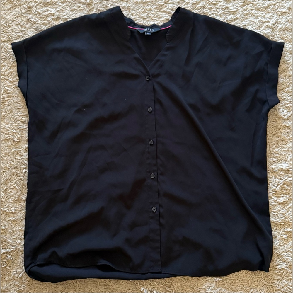 Isaac Mizrahi IMNYC Black Button Front short sleeve top shirt Blouse Large L